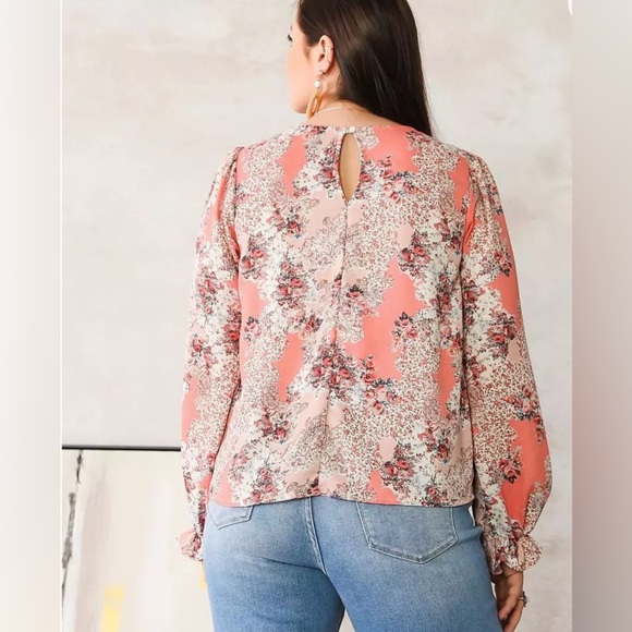 NWT Willow & Root Floral Boho Blouse SZ Large Pink Long Sleeve Peasant Top - Picture 4 of 5